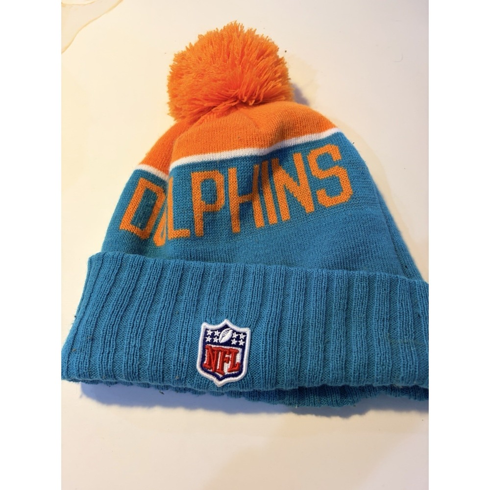 Miami Dolphins New Era NFL Beanie Hat Pom Knit Winter Cap Fleece Lined OSFM Teal